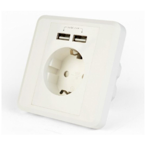 EnerGenie EG-ACU2A2-01 socket-outlet 2 x USB + CEE 7/3 White